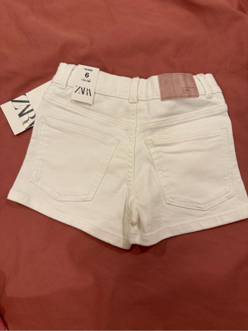 ZARA White Girls' Denim Shorts with Leather Patch